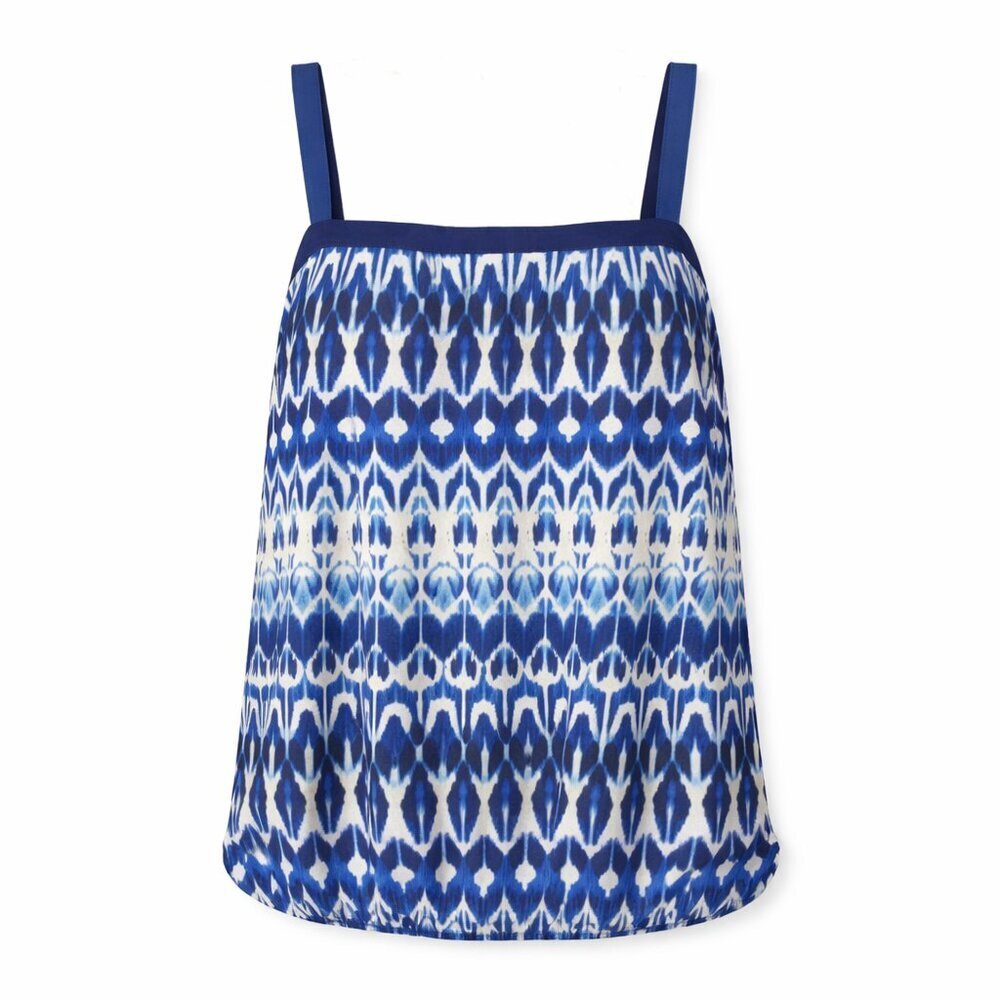 MAXINE OF HOLLYWOOD Tankini Blue White Tribal Swim Top Plus Size 16